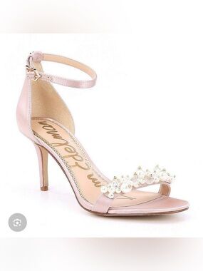 Sam Edelman Rose Pink Satin Pearl & Crystal Slingback Heels